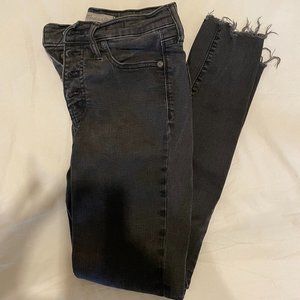 Madewell Black Distressed Skinny Jeans with Button Top (Size 26)